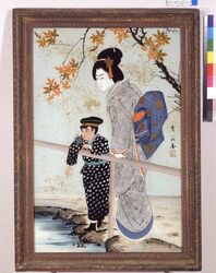 ガラス絵 母子図 / Glass Painting, Mother and Child image