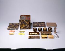 黒塗桜唐草文様金蒔絵十種香道具 / Black Lacquer Incense Game Set with Cherry Blossom Arabesques in Gold Makie image