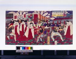 西国鎮撫諸将賜天盃之図 / Saigoku Chimbu Shoshō Tempai wo Tamau no Zu (Illustration of the Commanders Who Pacified Western Japan Receiving the Emperor's Gift Cups) image