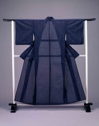 着物(単衣) 紺綿地縞模様 / Kimono (Unlined), Striped Patterns on Navy Blue Cotton image