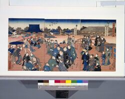 嵯峨ノ釈尊開帳ノ図 回向院境内ノ図 / Special Viewing of the Image of Shaka Buddha, Sagano, Kyoto, in the Precincts of Ekoin Temple image
