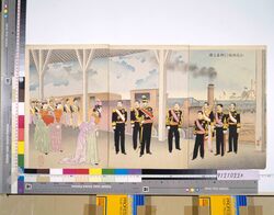 凱旋新橋ステーション御着之図 / The Arrival of the Emperor at Shimbashi Station Following a Victory image