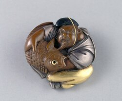 恵比寿彫根付 / Carved Netsuke Toggle in Form of the Deity Ebisu image