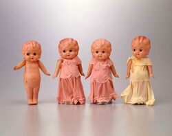 セルロイド人形 巻髪女子(ピンク衣装付) / Celluloid Doll, Curly Haired Girl (with Pink Clothes) image