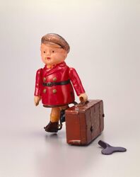 セルロイド玩具 ボストン持ち歩行人形 / Celluloid Toy, Walking Doll with Boston Bag image