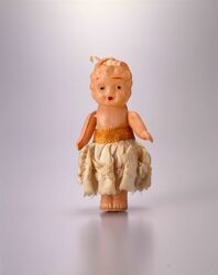セルロイド人形 巻髪女子(衣装付) / Celluloid Doll, Curly Haired Girl (with Clothes) image