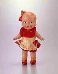 セルロイド人形 巻髪女子(リボン 衣装付) / Celluloid Doll, Curly Haired Girl (with Ribbon and Clothes) image
