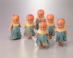 セルロイド人形 巻髪女子(青衣装付) / Celluloid Doll, Curly Haired Girl (with Blue Clothes) image