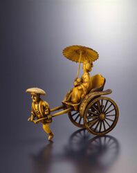セルロイド製置物 人力車(カサ付) / Celluloid Object, Rickshaw (with Parasol) image