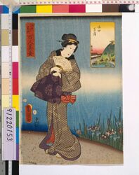 江戸名所百人美女 堀切菖蒲 / One Hundred Beautiful Women at Famous Places in Edo : Irises at Horikiri image