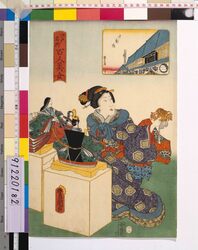 江戸名所百人美女 十軒店 / One Hundred Beautiful Women at Famous Places in Edo : Jikkendana image