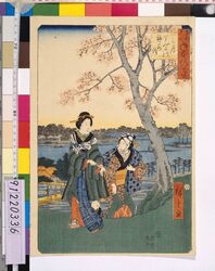 東都名所年中行事 三月 すみた川梅若詣 / Famous Views of Annual Events in the Eastern Capital: Plum Blossom Viewing Along the Sumida in the Third Month image