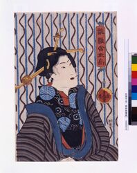 誂織当世島 くわえ楊子 / Fashionable Custom-made Striped Kimono : Holding a Toothpick in the Mouth image