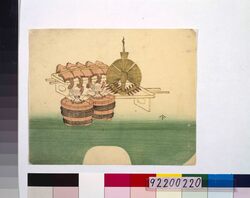 広告団扇絵 結納品 / Painting on a Round Fan for an Advertisement: Betrothal Gift Set image