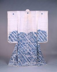 白麻地御所解模様染振袖帷子 / Summer Furisode Kimono with Palace Style Landscape Pattern on White Hemp Ground image