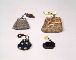 花文菖蒲革巾着形火打袋 / Flower-designed, Shobugawa, Purse-shaped Flint Case image