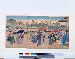 江戸風俗十二ヶ月 七月 / Annual Edo Customs: Seventh Month, Tanabata Festival at Sujikai Mitsuke Crossroads image