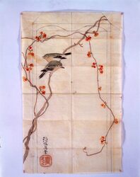 蔓梅擬目白蒔絵軸盆 下絵 / Draft of Scroll Tray with Bittersweet Vine and White-Eyes in Makie image