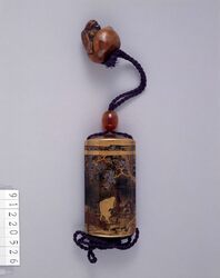 桜群馬蒔絵印籠 / Inro (Small Nested Caddy) with Cherry Tree and Wild Horse Design in Makie image