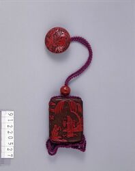 樹下人物堆朱印籠 / Carved Cinnabar Lacquer Inro (Small Nested Caddy) with Figures Beneath a Tree image