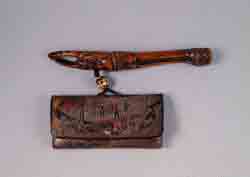 打出し金唐革南蛮船図腰差したばこ入れ / Gilded Leather Tobacco Pouch with Nambansen (early European ship) Pattern, with Pipe Case image