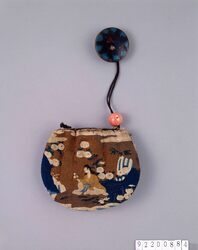 相良刺繍菊慈童図巾着 / Drawstring Pouch Made with Cloth with Kikujidō Embroidered in Sagara Embroidery Method image