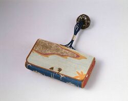 つづれ織川辺に紅葉文提物 / Small Bag Made with Tsuzureori Hand-Woven Fabric with a Drawing of the Fall Leaves by the Riverside image