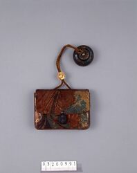 金唐革一つ提げたばこ入れ / Gilded Leather Tobacco Pouch, with Netsuke image