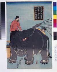 天竺之象此度両国広小路におゐて看物興行之図 / Public Viewing of an Indian Elephant at Ryogoku Hirokoji image