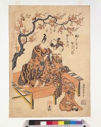 梅樹下の男女 見立と玄宗皇帝と楊貴妃 / A Man and a Woman under a Japanese Apricot Tree : Parody of Emperor Xuanzong and Yang Guifei image