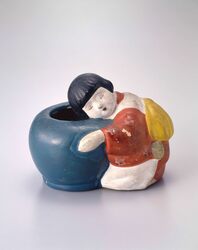 陶製人形 子供と火鉢 / Ceramic Doll: Child and Hibachi Brazier image