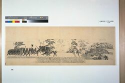 戊辰戦記絵巻 前編第二十図 淀千両松戦争 / Picture Scroll of the Boshin War: Part 1, No. 20, Battle at Yodo Senryōmatsu image
