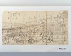鉄道馬車往復京橋煉瓦造之竹河岸図 下絵 image